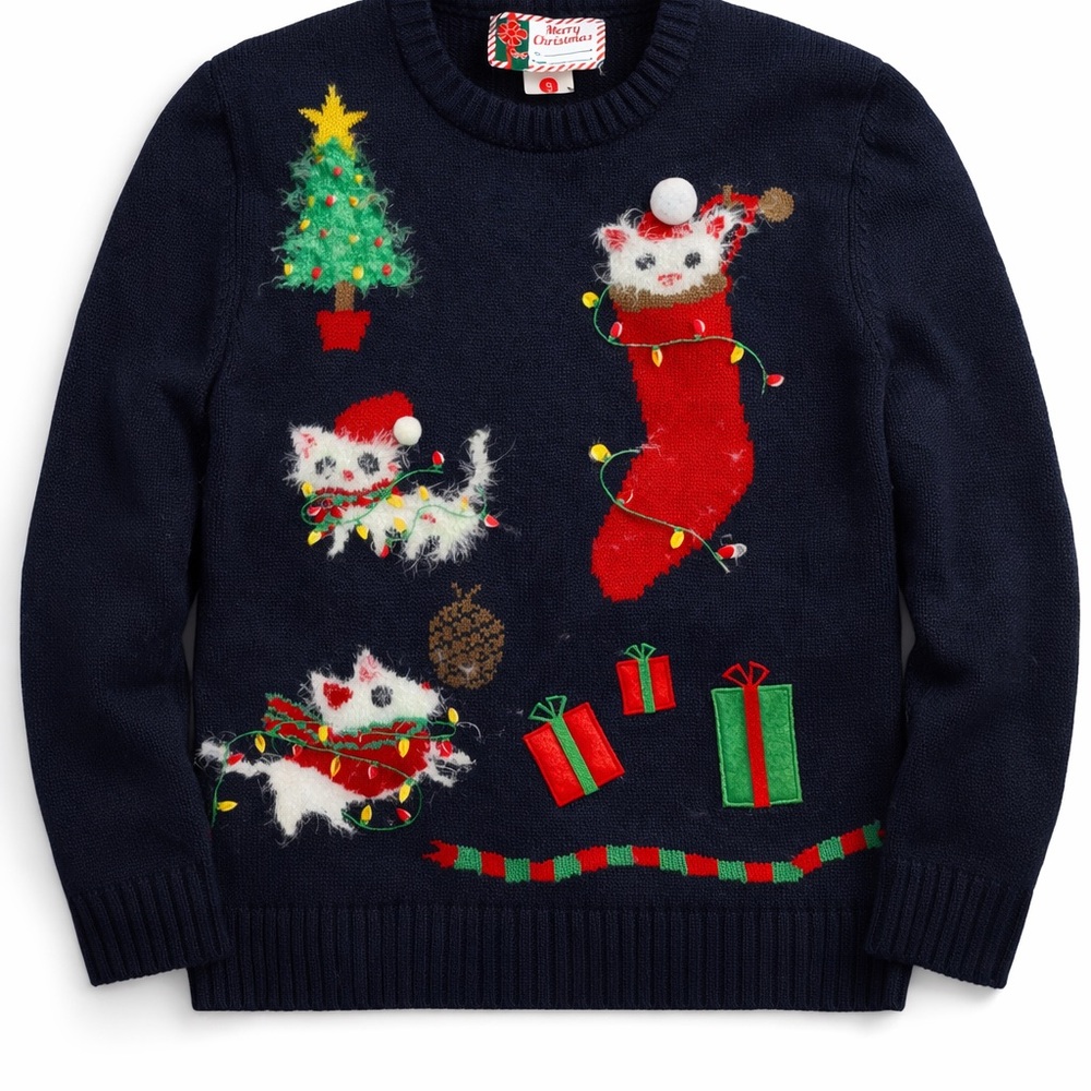 Ugly Christmas Sweater - Navy with Festive Red and Green Accents
